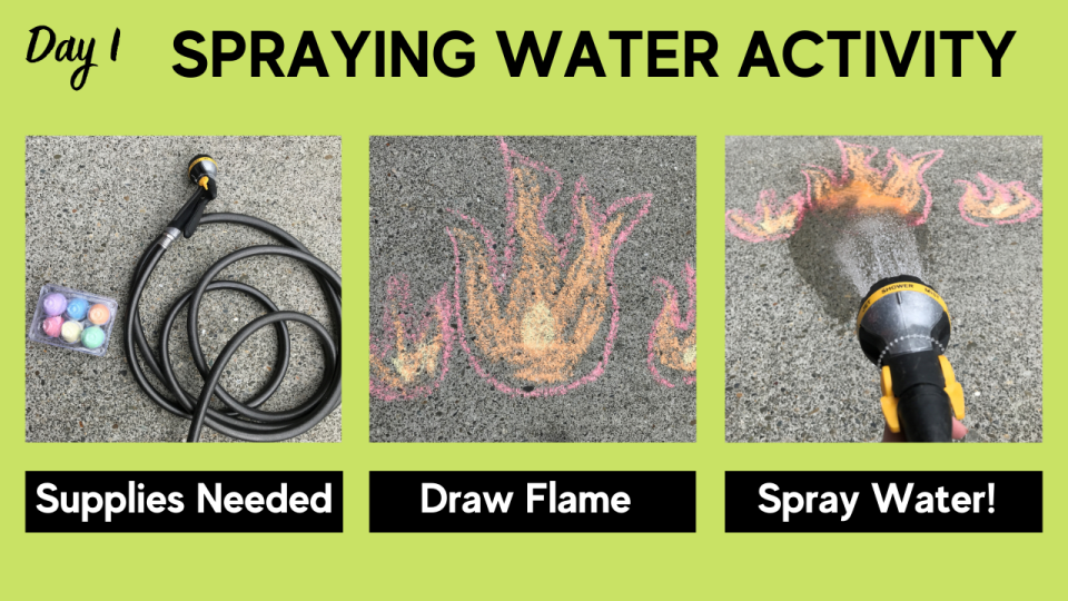 Spraying Water, Fire Camp, Hose, Chalk, Flame