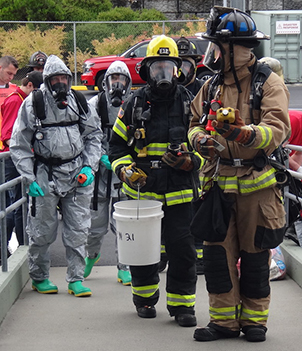 Hazmat entry team at a drill